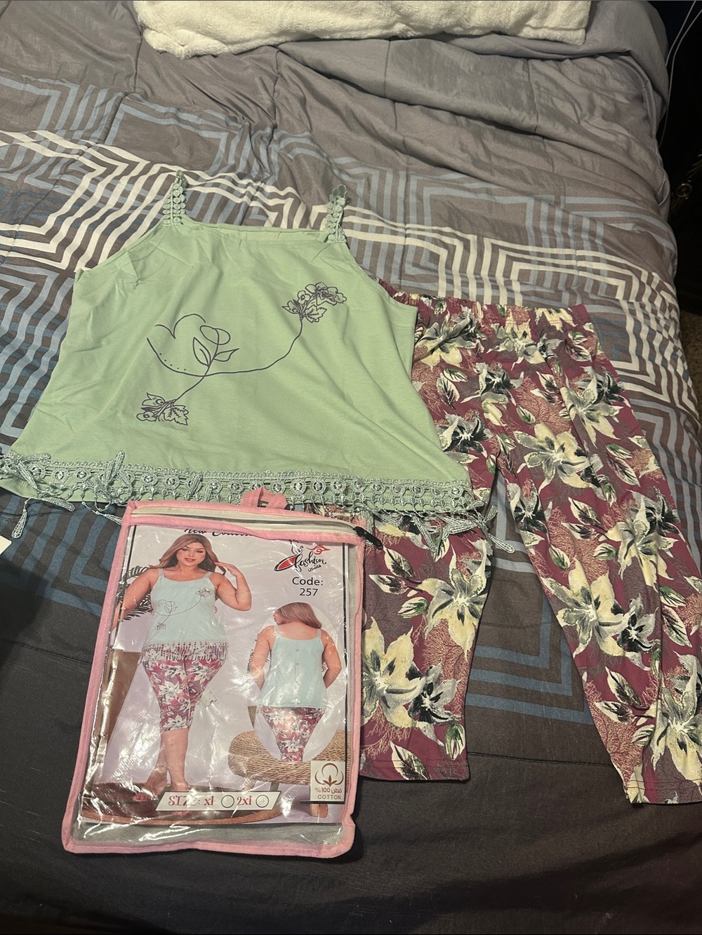 Mint Fringe Tank with Pink Floral Capri Set